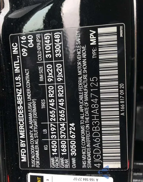 2017 Mercedes-Benz Gle 550E 4Matic z USA, uszkodzony, nr VIN 4JGDA6DB3HA847125